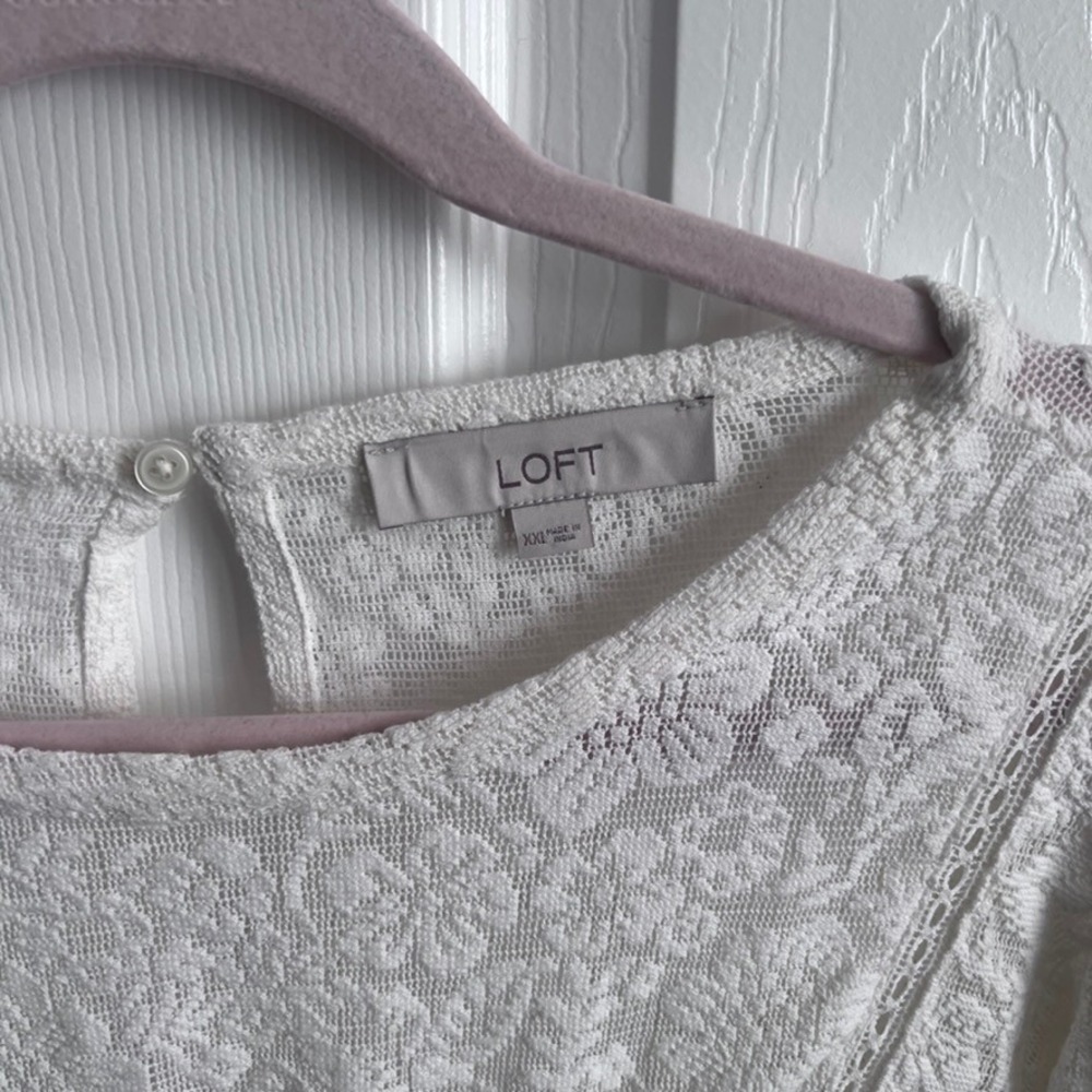 LOFT Lace Ruffle Flutter‎ Sleeve Top Ivory Women's XXL - Picture 3 of 11
